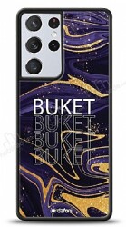 Dafoni Glossy Samsung Galaxy S21 Ultra Kişiye Özel Simli Mor Mermer Kılıf - Dafoni