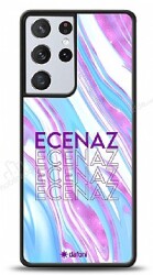 Dafoni Glossy Samsung Galaxy S21 Ultra Kişiye Özel Simli Rainbow Mermer Kılıf - Dafoni