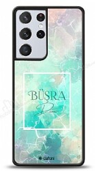 Dafoni Glossy Samsung Galaxy S21 Ultra Kişiye Özel Simli Renkli Mermer Kılıf - Dafoni
