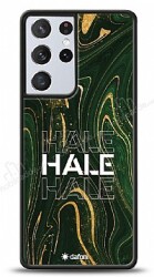 Dafoni Glossy Samsung Galaxy S21 Ultra Kişiye Özel Simli Yeşil Mermer Kılıf - Dafoni