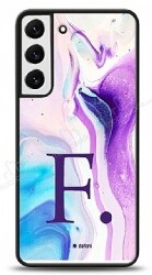 Dafoni Glossy Samsung Galaxy S22 5G Kişiye Özel Harf Simli Pembe Mermer Desenli Kılıf - Dafoni