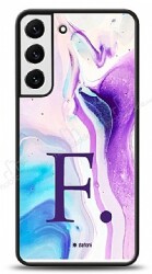 Dafoni Glossy Samsung Galaxy S22 Plus 5G Kişiye Özel Harf Simli Pembe Mermer Desenli Kılıf - Dafoni
