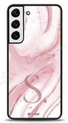 Dafoni Glossy Samsung Galaxy S22 Plus 5G Kişiye Özel Harf Simli Pembe Mermer Kılıf - Dafoni