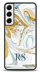 Dafoni Glossy Samsung Galaxy S22 Plus 5G Kişiye Özel Harfli Simli Gold Mermer Kılıf - Dafoni