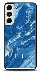 Dafoni Glossy Samsung Galaxy S22 Plus 5G Kişiye Özel İki Harf Simli Mavi Mermer Kılıf - Dafoni
