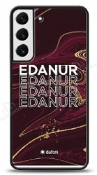 Dafoni Glossy Samsung Galaxy S22 Plus 5G Kişiye Özel İsimli Simli Bordo Mermer Desenli Kılıf - Dafoni