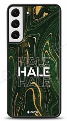 Dafoni Glossy Samsung Galaxy S22 Plus 5G Kişiye Özel Simli Yeşil Mermer Kılıf - Dafoni