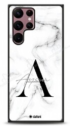Dafoni Glossy Samsung Galaxy S22 Ultra 5G Kişiye Özel Harf İsimli White Marble Kılıf - Dafoni