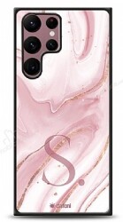 Dafoni Glossy Samsung Galaxy S22 Ultra 5G Kişiye Özel Harf Simli Pembe Mermer Kılıf - Dafoni