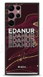 Dafoni Glossy Samsung Galaxy S22 Ultra 5G Kişiye Özel İsimli Simli Bordo Mermer Desenli Kılıf - Dafoni
