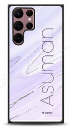 Dafoni Glossy Samsung Galaxy S22 Ultra 5G Kişiye Özel İsimli Simli Mor Mermer Kılıf - Dafoni