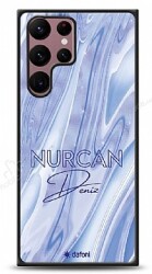 Dafoni Glossy Samsung Galaxy S22 Ultra 5G Kişiye Özel Simli Cornflower Mermer Kılıf - Dafoni