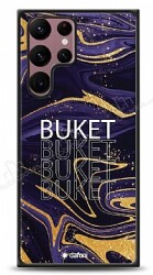 Dafoni Glossy Samsung Galaxy S22 Ultra 5G Kişiye Özel Simli Mor Mermer Kılıf - Dafoni