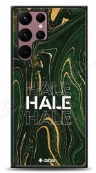 Dafoni Glossy Samsung Galaxy S22 Ultra 5G Kişiye Özel Simli Yeşil Mermer Kılıf - Dafoni