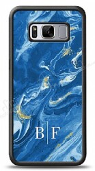 Dafoni Glossy Samsung Galaxy S8 Kişiye Özel İki Harf Simli Mavi Mermer Kılıf - Dafoni