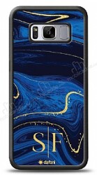 Dafoni Glossy Samsung Galaxy S8 Plus Kişiye Özel Çift Harf Simli Lacivert Mermer Kılıf - Dafoni