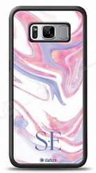 Dafoni Glossy Samsung Galaxy S8 Plus Kişiye Özel Çift Harf Simli Pembe Mermer Kılıf - Dafoni