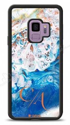 Dafoni Glossy Samsung Galaxy S9 Kişiye Özel Çift Harf Simli Okyanus Mermer Kılıf - Dafoni