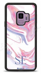 Dafoni Glossy Samsung Galaxy S9 Kişiye Özel Çift Harf Simli Pembe Mermer Kılıf - Dafoni