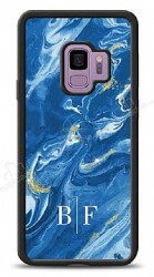 Dafoni Glossy Samsung Galaxy S9 Kişiye Özel İki Harf Simli Mavi Mermer Kılıf - Dafoni