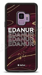 Dafoni Glossy Samsung Galaxy S9 Kişiye Özel İsimli Simli Bordo Mermer Desenli Kılıf - Dafoni
