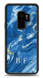 Dafoni Glossy Samsung Galaxy S9 Plus Kişiye Özel İki Harf Simli Mavi Mermer Kılıf - Dafoni