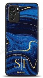Dafoni Glossy Xiaomi Redmi Note 10 Kişiye Özel Çift Harf Simli Lacivert Mermer Kılıf - Dafoni