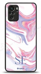 Dafoni Glossy Xiaomi Redmi Note 10 Kişiye Özel Çift Harf Simli Pembe Mermer Kılıf - Dafoni