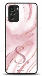 Dafoni Glossy Xiaomi Redmi Note 10 Kişiye Özel Harf Simli Pembe Mermer Kılıf - Dafoni