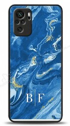 Dafoni Glossy Xiaomi Redmi Note 10 Kişiye Özel İki Harf Simli Mavi Mermer Kılıf - Dafoni