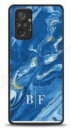 Dafoni Glossy Xiaomi Redmi Note 10 Pro Kişiye Özel İki Harf Simli Mavi Mermer Kılıf - Dafoni