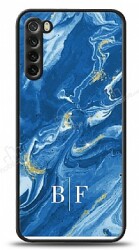 Dafoni Glossy Xiaomi Redmi Note 8 Kişiye Özel İki Harf Simli Mavi Mermer Kılıf - Dafoni