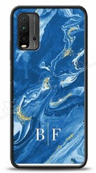 Dafoni Glossy Xiaomi Redmi Note 9 4G Kişiye Özel İki Harf Simli Mavi Mermer Kılıf - Dafoni