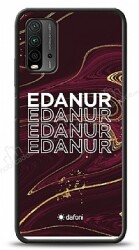 Dafoni Glossy Xiaomi Redmi Note 9 4G Kişiye Özel İsimli Simli Bordo Mermer Desenli Kılıf - Dafoni