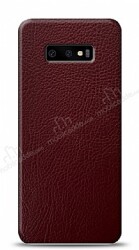 Dafoni Samsung Galaxy S10e Bordo Deri Görünümlü Telefon Kaplama - Dafoni