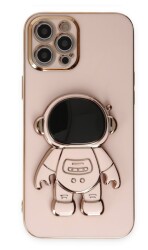 Eiroo Astronot iPhone 12 Pro Max Standlı Pembe Silikon Kılıf - 1