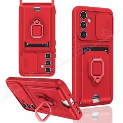 Eiroo Card Magnet Samsung Galaxy A34 Kartlıklı Kırmızı Silikon Kılıf - Eiroo