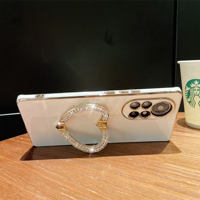 Eiroo Crystal Serisi iPhone 12 Pro Max Kalpli Gold Taşlı Tutuculu Beyaz Silikon Kılıf - 2