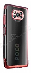 Eiroo Electro Xiaomi Poco X3 Kırmızı Kenarlı Şeffaf Silikon Kılıf - Eiroo