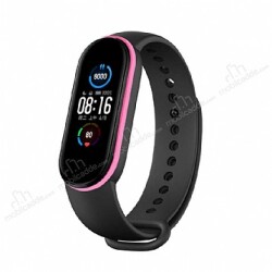Eiroo Frame Xiaomi Mi Band 5 Siyah-Pembe Silikon Kordon - Eiroo