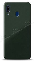Eiroo Glass Samsung Galaxy A20S Silikon Kenarlı Cam Koyu Yeşil Kılıf - Eiroo