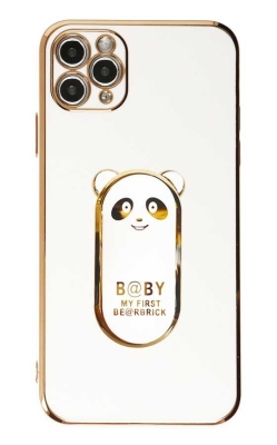 Eiroo iPhone 11 Pro Baby Panda Standlı Beyaz Silikon Kılıf - 1