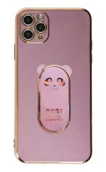 Eiroo iPhone 11 Pro Baby Panda Standlı Mor Silikon Kılıf - 1
