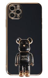 Eiroo iPhone 11 Pro Max Baby Bear Standlı Siyah Silikon Kılıf - 1