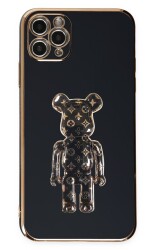 Eiroo iPhone 11 Pro Max Bearbrick Standlı Siyah Silikon Kılıf - 1