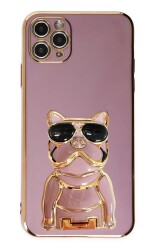 Eiroo iPhone 11 Pro Max Bulldog Standlı Mor Silikon Kılıf - 1
