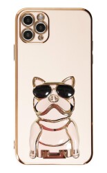 Eiroo iPhone 11 Pro Max Bulldog Standlı Pembe Silikon Kılıf - 1