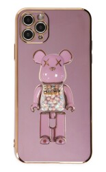 Eiroo iPhone 11 Pro Max Candy Bear Standlı Mor Silikon Kılıf - 1