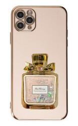 Eiroo iPhone 11 Pro Max Taşlı Parfüm Standlı Pembe Silikon Kılıf - 1