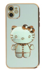 Eiroo iPhone 12 Aynalı Kitty Standlı Yeşil Silikon Kılıf - 1